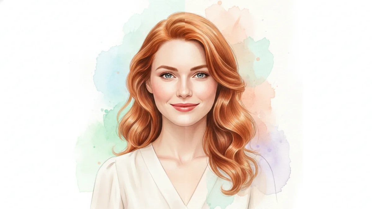 Copper-haired woman rendered as a soft watercolor portrait